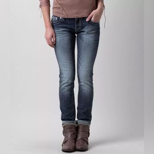 Miss Me Easy Straight Leg Jeans Medium Dark Wash Sz 27”/31”